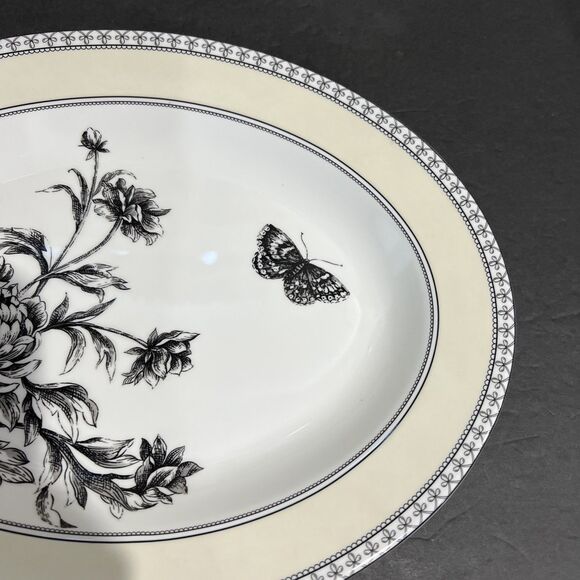 Charter Club Tuilleries Tan 14" Serving Platter Dish Tray Flower Butterfly - Picture 5 of 13
